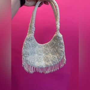 Beaded Bag- White and Pearl Fringe
